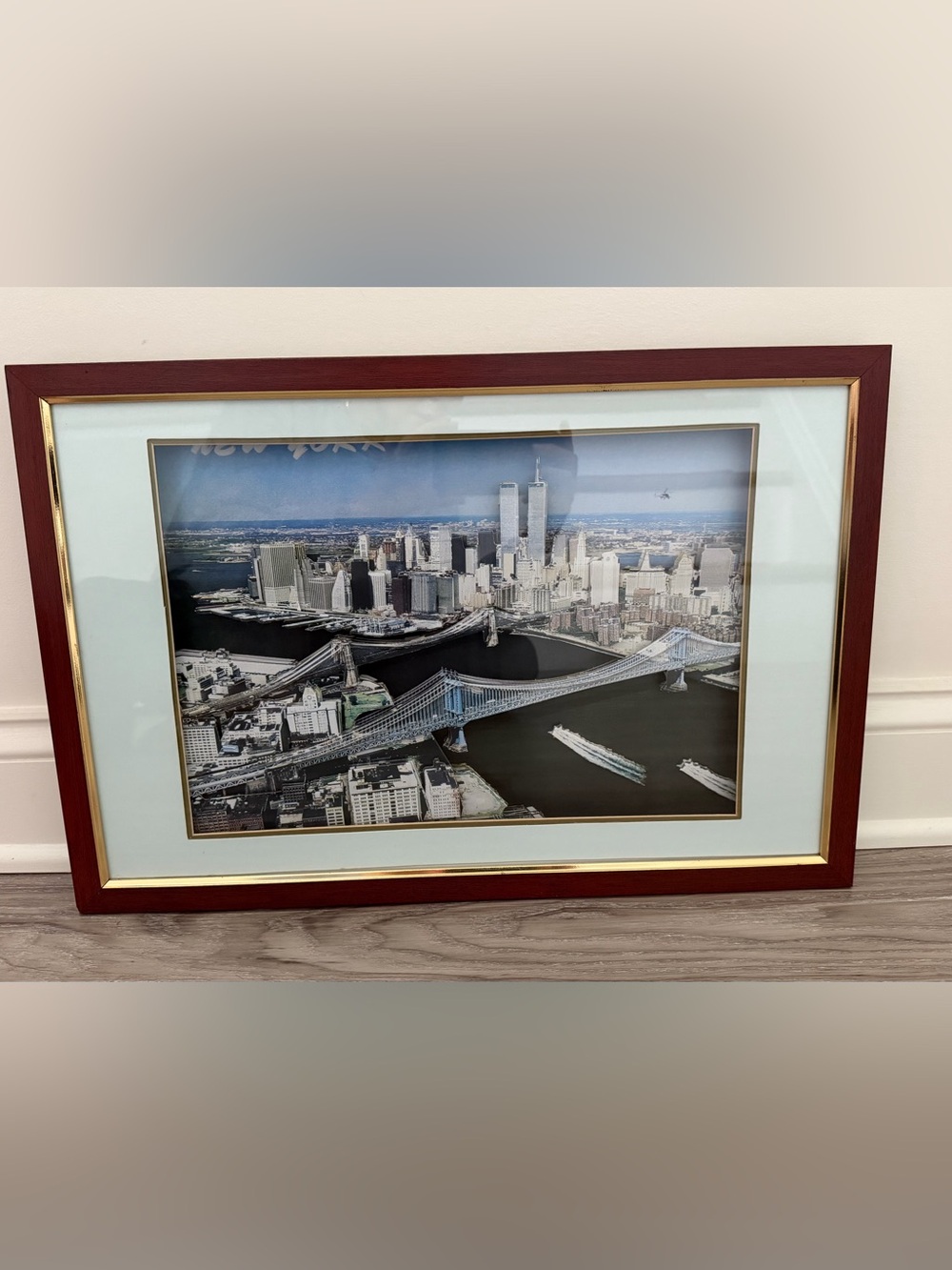 Vntg MCM 3-D Wall Art Manhattan & Brooklyn Bridges w/ Twin Towers Skyline View